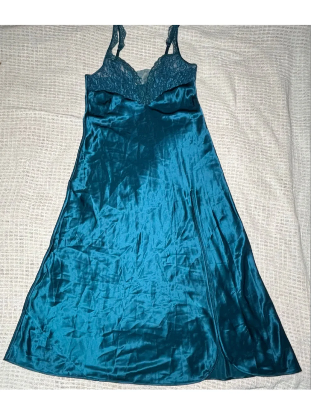 VTG Victoria's Secret Gold Label Teal Satin Lace Maxi Slip Dress Nightgown M EUC - Picture 9 of 14